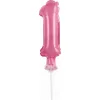 BALON FOLIOWY NA PATYCZKU 13CM GODAN CYFRA 1 RÓŻOWY