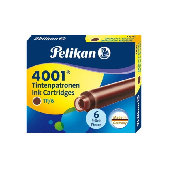 NABOJE ATRAMENTOWE KRÓTKIE 6SZT PELIKAN 4001 BRĄZOWE