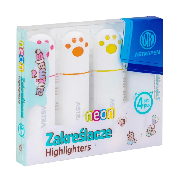 ZAKREŚLACZE Z USZKAMI ANIMALS 4KOL NEONOWE ASTRAPEN HIT!!!