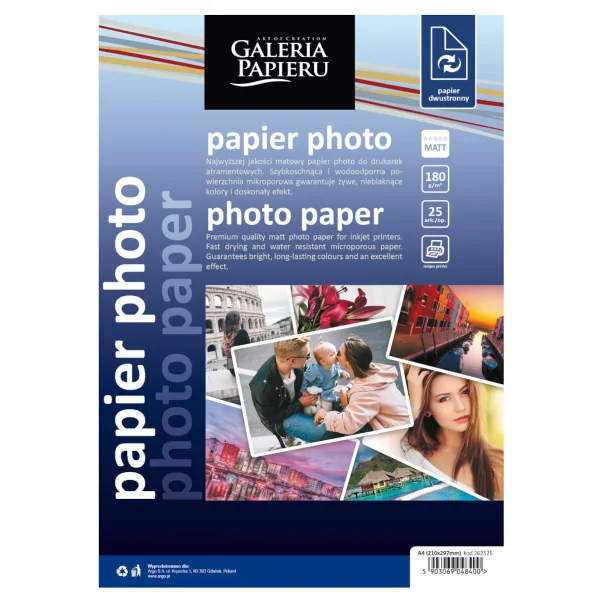 PAPIER FOTOGRAFICZNY 180G A4 A"25 MAT GALERIA PAPIERU