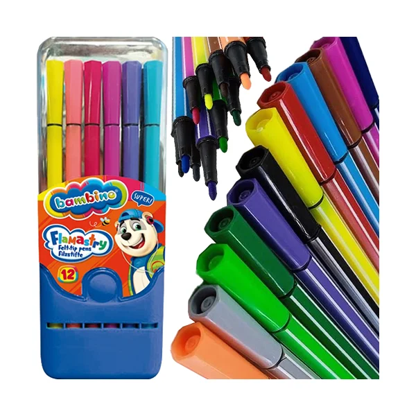 FLAMASTRY 12 KOL W PUDEŁKU PLASTIKOWYM BAMBINO