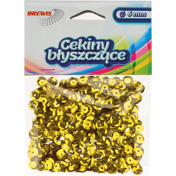 CEKINY BŁYSZCZĄCE 6MM 10G ZŁOTY B110 BREWIS