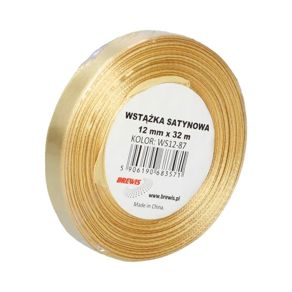 WSTĄŻKA SATYNOWA 12MM X 32M WS12-87 BREWIS ZŁOTA