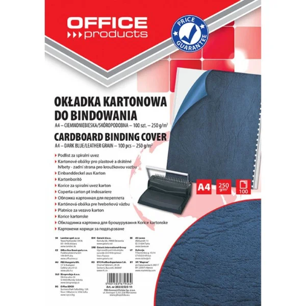 OKŁADKA DO BINDOWANIA KARTON CIEMNONIEBIESKI A4 SKÓROPODOBNA 100SZT OFFICE PRODUCTS