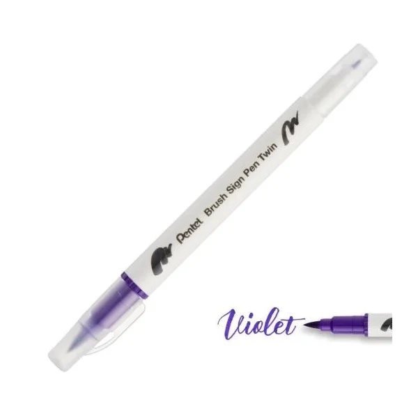 DWUSTRONNY PISAK PĘDZELKOWY DO KALIGRAFII VIOLET PENTEL