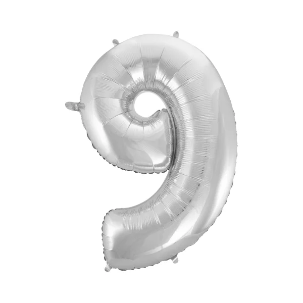 BALON FOLIOWY CYFRA 9 SREBRNA 92 CM GODAN