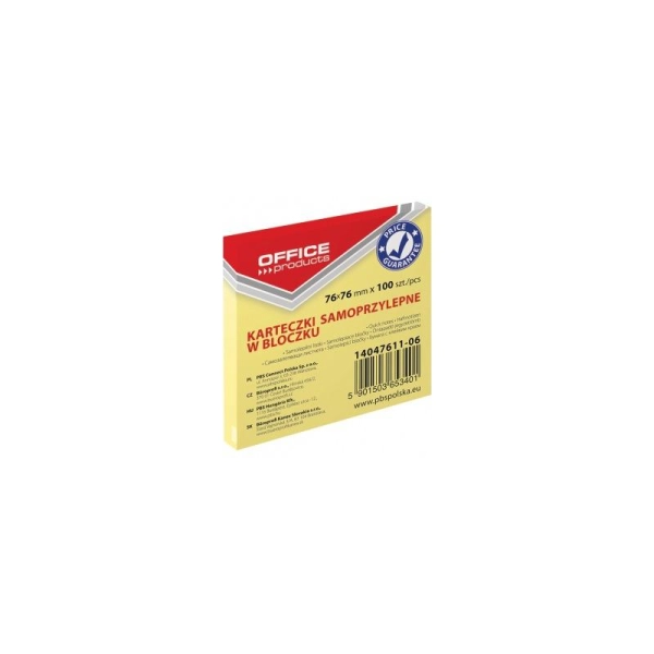 BLOCZEK SAMOPRZYLEPNY 76X76MM 100K PASTEL JASNOŻÓŁTY OFFICE PRODUCTS