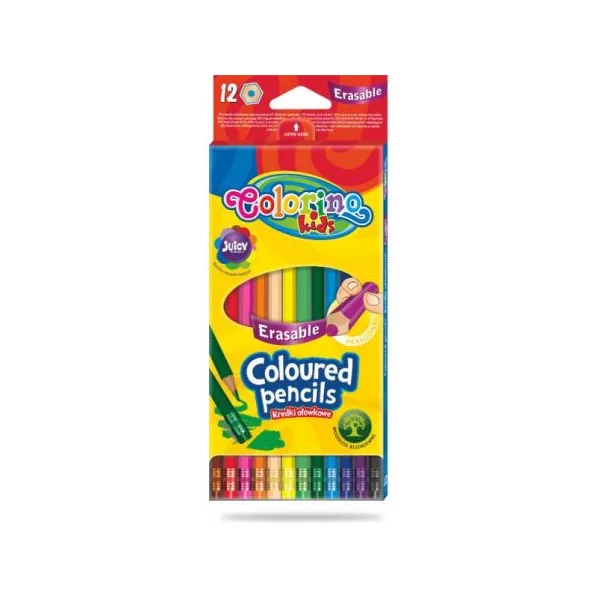 KREDKI OŁÓWKOWE WYMAZYWALNE 12 KOLORÓW Z GUMKĄ COLORINO 5907620187492