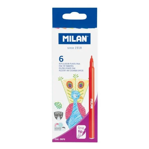 FLAMASTRY Z CIENKĄ KOŃCÓWKĄ 6 KOLORÓW MILAN 8411574047742