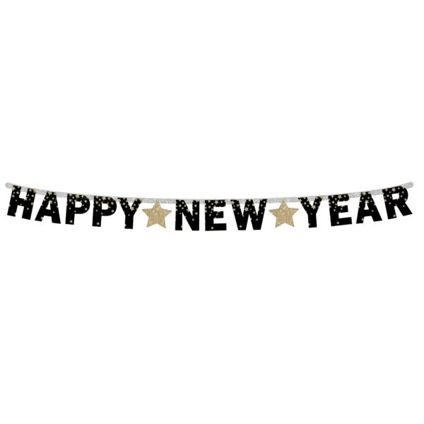 GIRLANDA PAPIEROWA B&C HAPPY NEW YEAR ZŁOTE GWIAZDKI 180CM GODAN