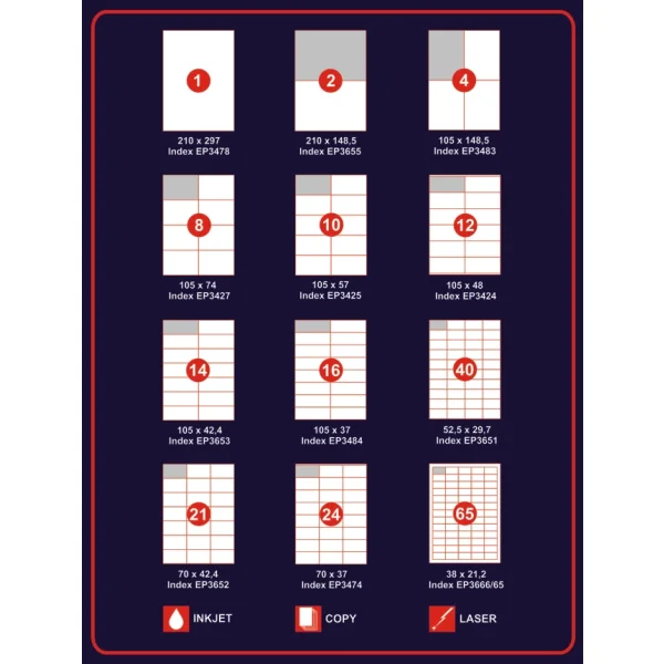 ETYKIETY SAMOPRZYLEPNE A4 100 SZT 105 X 42,4 LABELS EP 3653