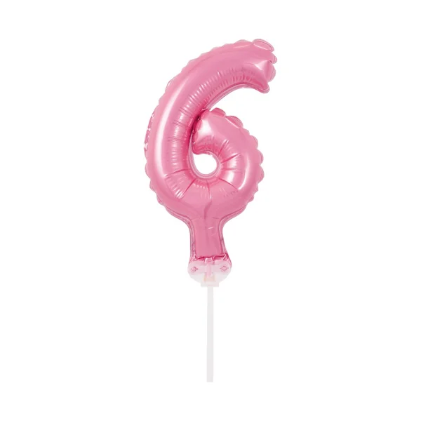 BALON FOLIOWY NA PATYCZKU 13CM GODAN CYFRA 6 RÓŻOWY