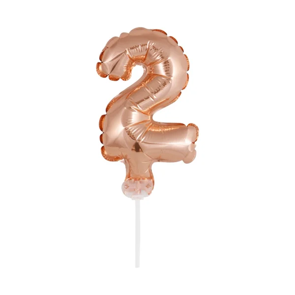 BALON FOLIOWY NA PATYCZKU 13CM GODAN CYFRA 2 RÓŻOWO ZŁOTY