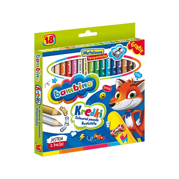 KREDKI W OPRAWIE DREWNIANEJ Z TEMPERÓWKĄ 18 SZTUK BAMBINO 5903235000348