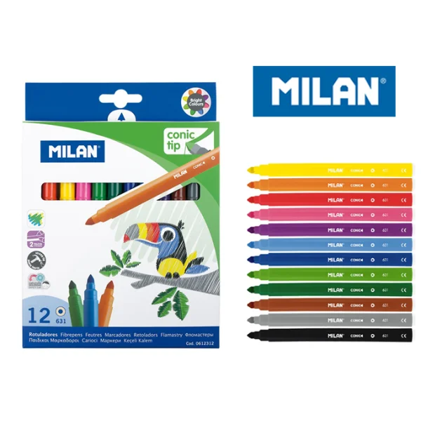 FLAMASTRY ZE STOŻKOWĄ KONCÓWKĄ 12 SZT MILAN