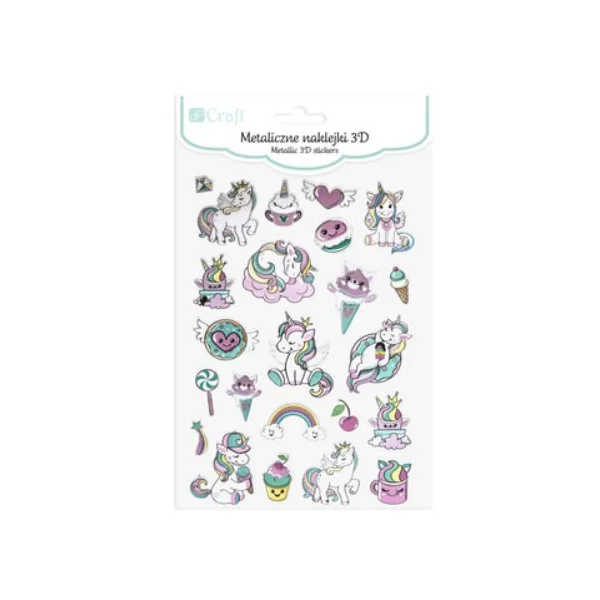 METALICZNE NAKLEJKI 3D - JEDNOROŻCE, 23 SZT DP CRAFT