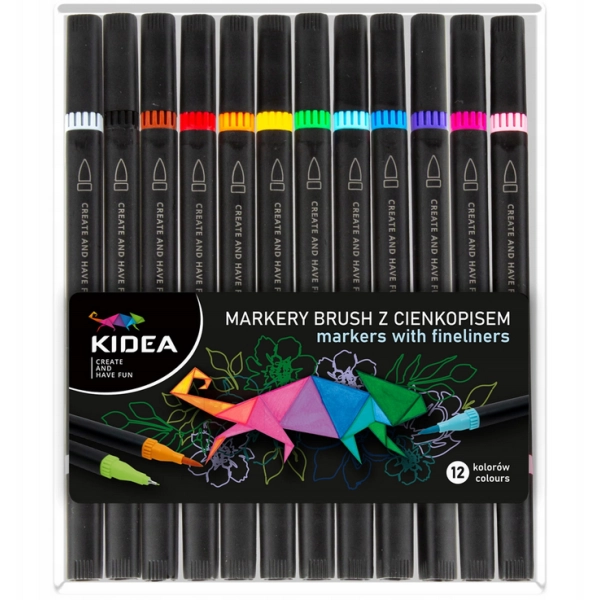 MARKERY BRUSH Z CIENKOPISEM 12 KOLORÓW KIDEA