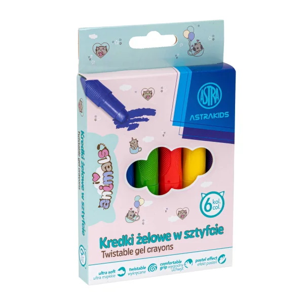 KREDKI ŻELOWE W SZTYFCIE 6KOL ANIMALS ASTRAKIDS HIT!!!