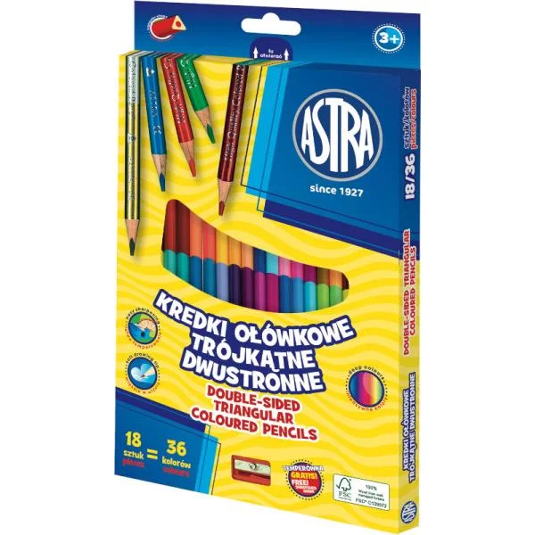 KREDKI OŁÓWKOWE 18/36 ASTRA TRÓJKĄTNE Z TEMPERÓWKĄ