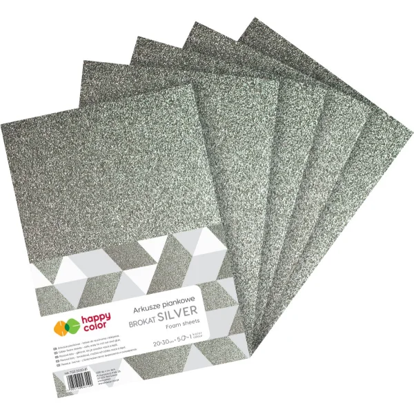 ARKUSZE PIANKOWE A4 5 SZT SILVER BROKAT HAPPY COLOR