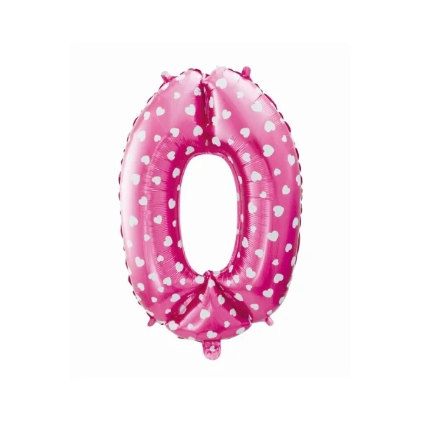 BALON FOLIOWY 64 CM CYFERKA 0 GODAN RÓŻOWY W SERDUSZKA