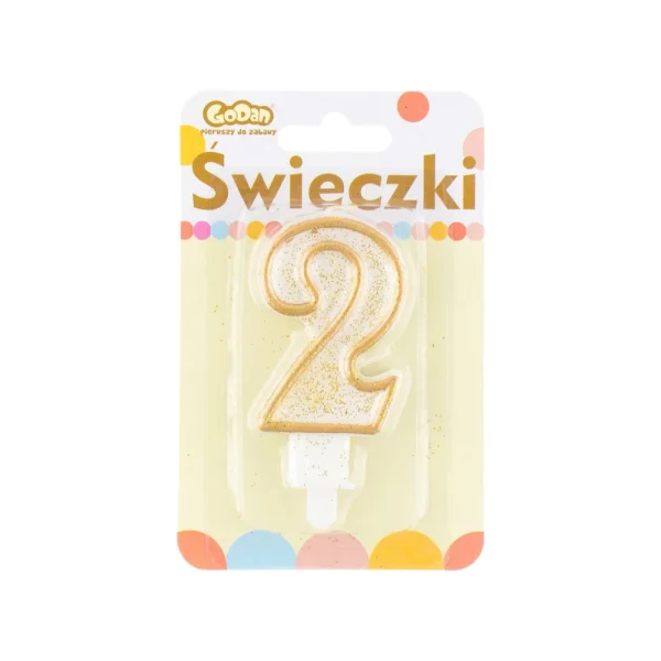 ŚWIECZKA URODZINOWA CYFERKA 2 GODAN ZŁOTY KONTUR