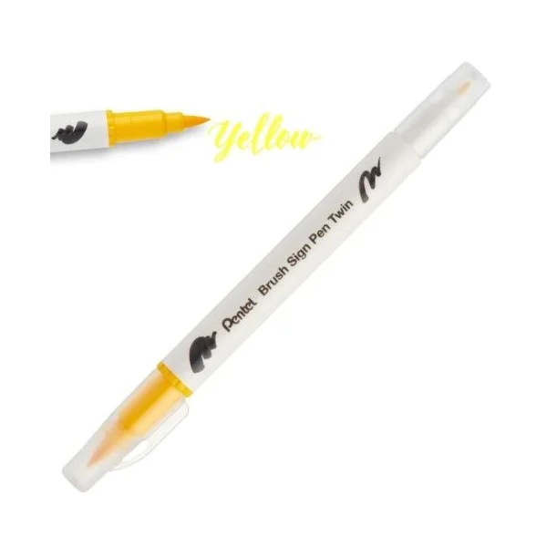 DWUSTRONNY PISAK PĘDZELKOWY DO KALIGRAFII YELLOW PENTEL