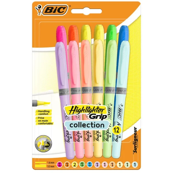 ZESTAW ZAKREŚLACZY 12 KOL HIGHLIGHTER GRIP PASTEL BIC