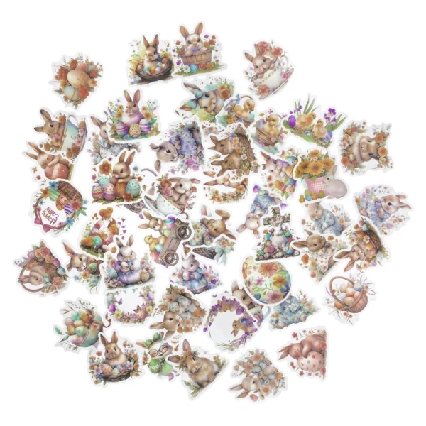 NAKLEJKI WINYLOWE WIELKANOCNE 4-6 CM 50SZT VINTAGE BUNNIES DPNK-292 DP CRAFT