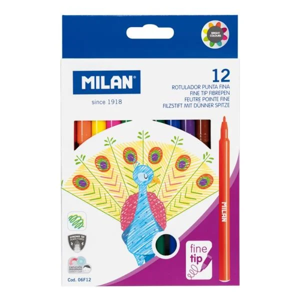 FLAMASTRY Z CIENKĄ KOŃCÓWKĄ 12 KOLORÓW MILAN 8411574000754
