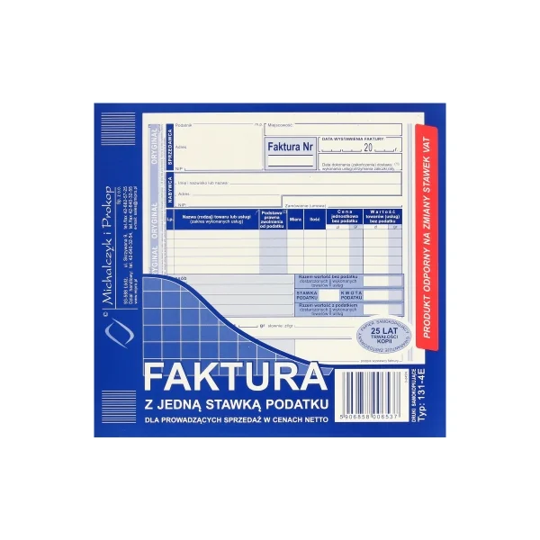 DRUK 131-4E FAKTURA Z JEDNĄ STAWKĄ PODATKU NETTO 5906858006537