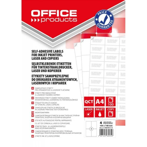 ETYKIETY SAMOPRZYLEPNE A4 105X148M OFFICE PRODUCTS