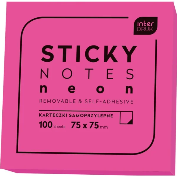 KARTECZKI SAMOPRZYLEPNE NEON 75X75 MM 100SZT INTERDRUK
