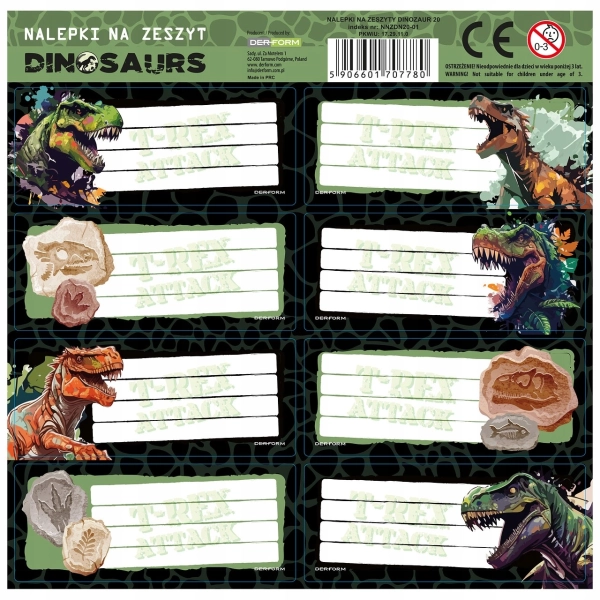 NAKLEJKI NA ZESZYTY DINOZAUR 20 DERFORM