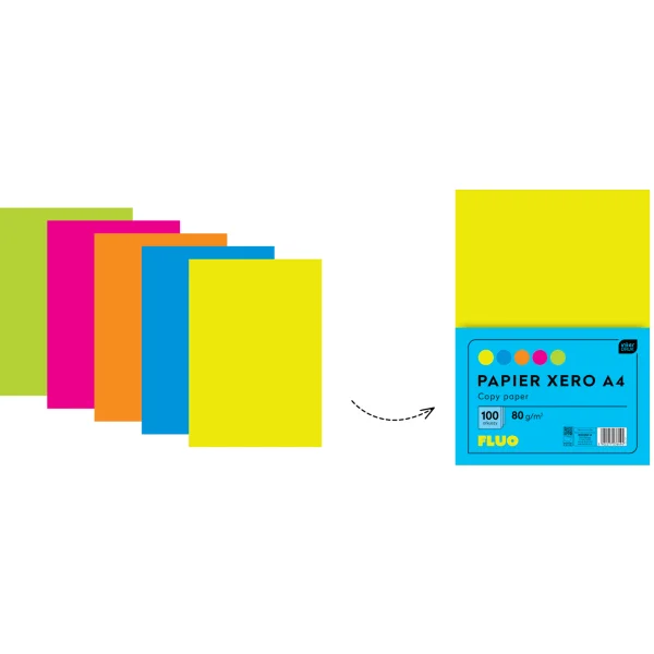 PAPIER XERO KOLORY FLUO INTERDRUK A4 80G 5X20SZT