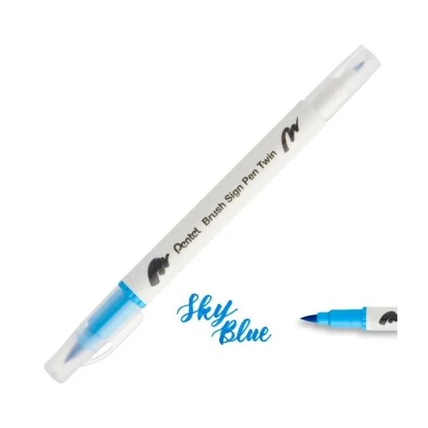 DWUSTRONNY PISAK PĘDZELKOWY DO KALIGRAFII SKY BLUE PENTEL