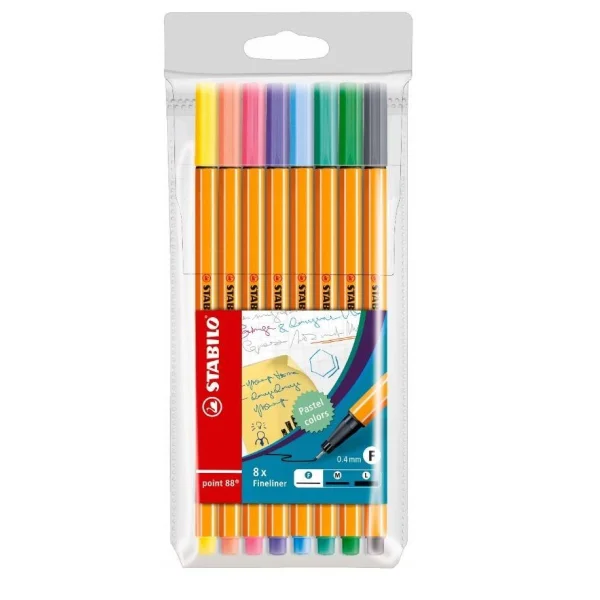CIENKOPISY POINT 88 PASTEL STABILO 8 KOLORÓW ETUI 4006381493499