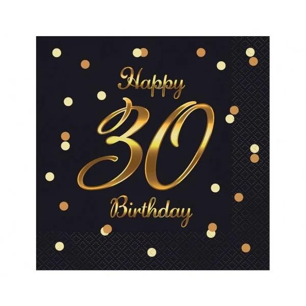 SERWETKI B&C HAPPY 30 BIRTHDAY CZARNE 33x33CM 20SZT GODAN
