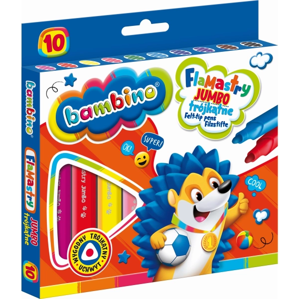 FLAMASTRY 10 KOL TRÓJKĄTNE JUMBO BAMBINO