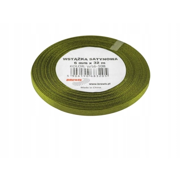 WSTĄŻKA SATYNOWA 6MM X 32M WS6-108 BREWIS CIEMNOOLIWKOWA