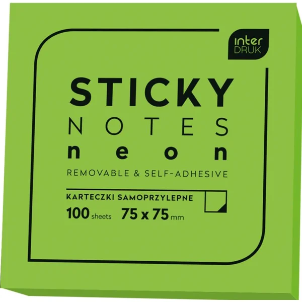 KARTECZKI SAMOPRZYLEPNE NEON 75X75 MM 100SZT INTERDRUK