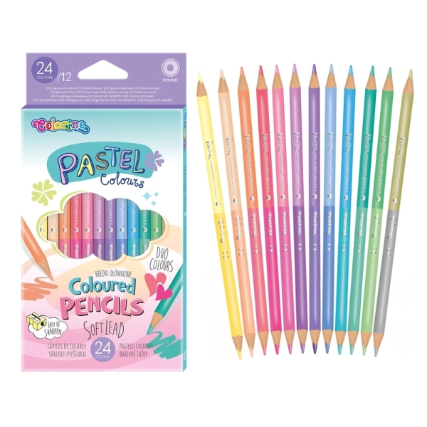 KREDKI OŁÓWKOWE PASTELOWE 12/24 KOLORÓW COLORINO 5907620187737