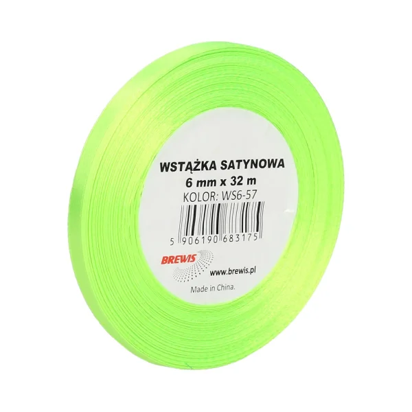 WSTĄŻKA SATYNOWA 6MM X 32M WS6-57 BREWIS JASNO ZIELONA