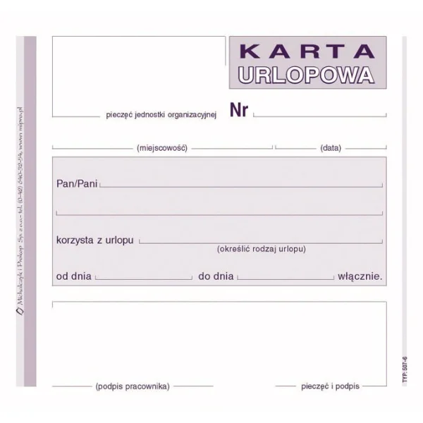 DRUK 507-6 KARTA URLOPOWA
