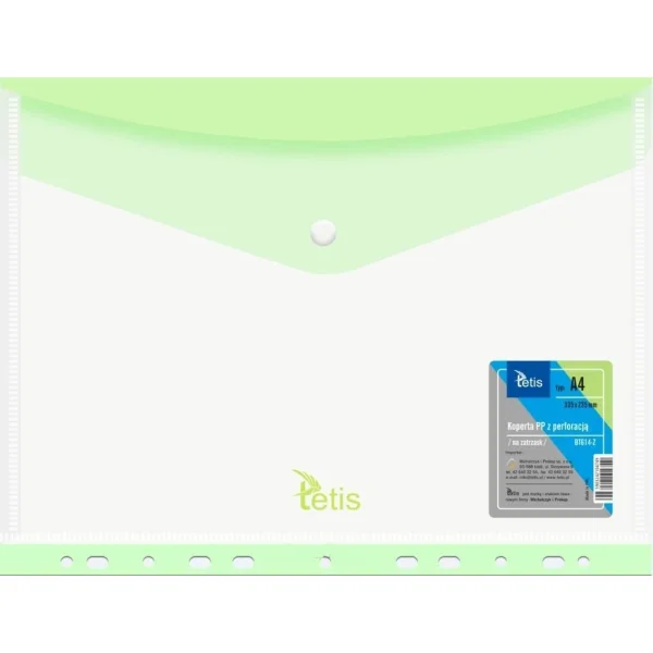 KOPERTA PP NA ZATRZASK Z PERFORACJĄ A4 ZIELONA TETIS