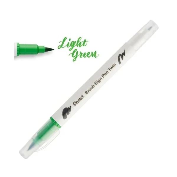 DWUSTRONNY PISAK PĘDZELKOWY DO KALIGRAFII LIGHT GREEN PENTEL
