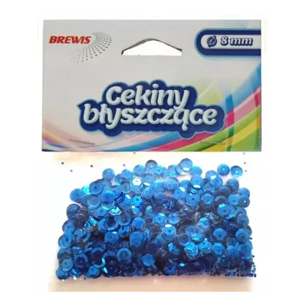CEKINY BŁYSZCZĄCE 8MM JASNONIEBIESKIE B180 BREWIS