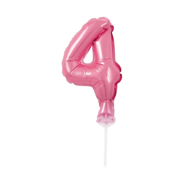 BALON FOLIOWY NA PATYCZKU 13CM GODAN CYFRA 4 RÓŻOWY