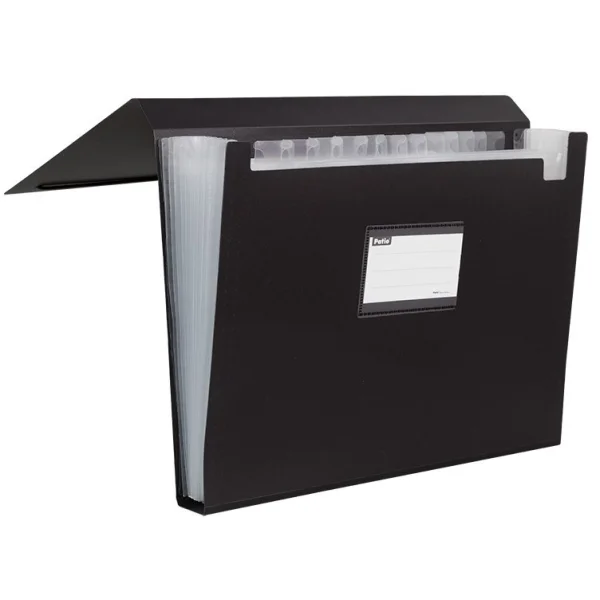 TECZKA Z 12 PRZEGRÓDKAMI A4 Z GUMKĄ PAT5057/01 PATIO CZARNA