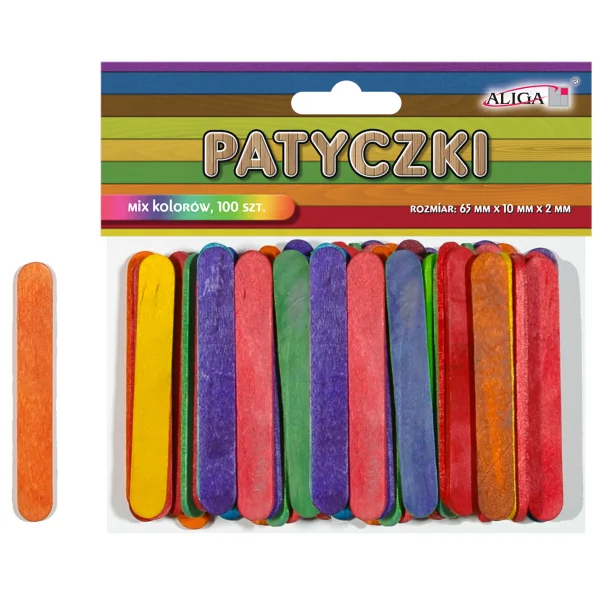 PATYCZKI DREWNIANE MIX KOLORÓW PK-0074 100SZT ALIGA